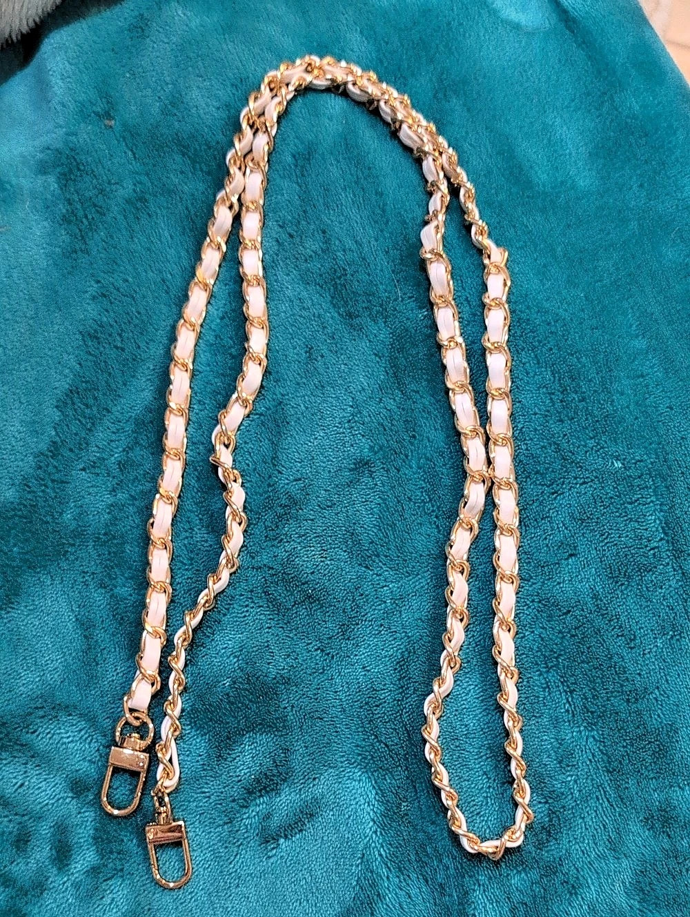 Gold Tone Chain With Interwoven Vegan Leather Purse Strap - Multiple Strap Drop